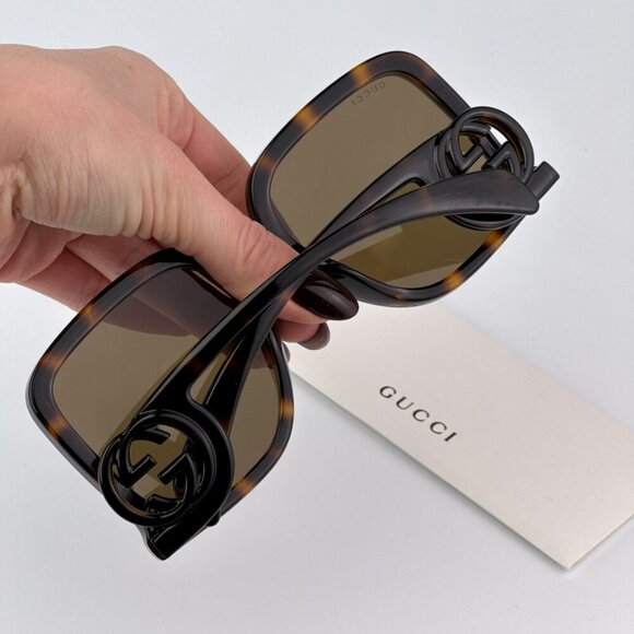 Gucci GG1326S 007 BRAND NEW Sunglasses Dark Havana Brown Mirror Oversized Women - Picture 3 of 10